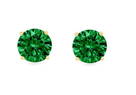 0.30 Ct Round Cut Green Emerald Women&#39;s Stud Earrings 14k Yellow Gold Finish - £71.92 GBP
