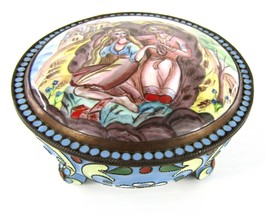 Russian Hand Made Enamel Copper Powder Box w Painted Mirror Lid Signed V... - £637.99 GBP
