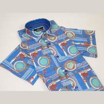 Men's Sports Shirt by MIZUMI Medallion Printed Soft Feel Short Sleeves M646 Blue image 8