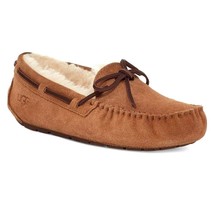 UGG Australia Slippers Women&#39;s 10 Dakota Moccasin Suede Fur Shoes Chestnut Brown - £66.84 GBP