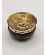 Vintage Flower Design Hinged Alabaster Trinket Box, Round Jewelry Box - $26.96