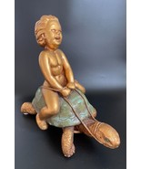 Large Vintage Italian Boy on Tortoise Chalkware Statue Sculpture - £280.31 GBP