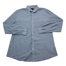 HM Shirt Mens L Blue Long Sleeve Solid Collared Casual Button Up Slit Fit - $18.69