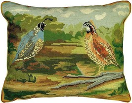 Throw Pillow Quails in Woods Bird Quail 16x20 20x16 Olive Green Wool Cotton - $289.00