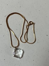 Vintage Dainty Goldtone Chain w Clear Faceted Square Glass or Plastic Pendant - £8.99 GBP