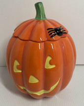 7&quot; Tall Hallmark Halloween Pumpkin Jack-O-Ceramic Cookie Candy Jar Orang... - $14.01