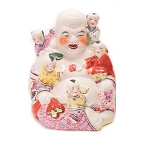 Laughing Buddha Chinese Famille Rose Porcelain With Children Statue 8” 1... - $89.07