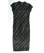 ICHI Black Bodycon Short Sleeve Midi Dress with Micro Crystals Womens Me... - £47.68 GBP