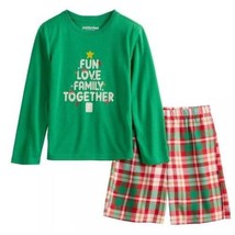 Boys Christmas Pajamas Famjams Green Red 2 Pc Top &amp; Shorts FUN LOVE FAMILY-sz 8 - £13.76 GBP