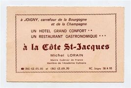 a la Cote St-Jacques Card 2 Star Michelin Restaurant Joigny France Miche... - $17.82