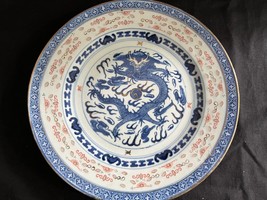 Antique large Chinese Blue &amp; White Dragon tranlucent Porcelain plate .  Marked - £71.20 GBP