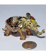Gold Metal Enamel Jeweled Trunk Up Elephant Hinged Keepsake Trinket Box - £12.63 GBP