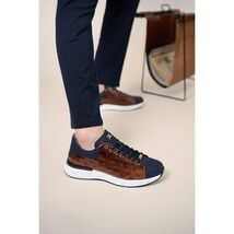 The Caesars Navy & Tan Leather Men Sneaker image 2