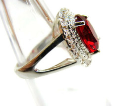 sz 6 Ring Cubic Zirconia Red Faceted Woman Girls Sterling Silver 925 - £38.91 GBP
