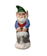 Vintage Painted Ceramic Gnome Elf Huge Ears Carrying Bucket of Snow 3” Tall - $13.86