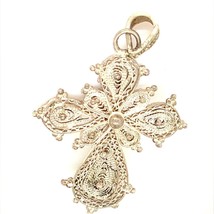 Vintage Sterling Silver Rare Filigree Ornate Cross Faith Religious Charm Pendant - £35.03 GBP
