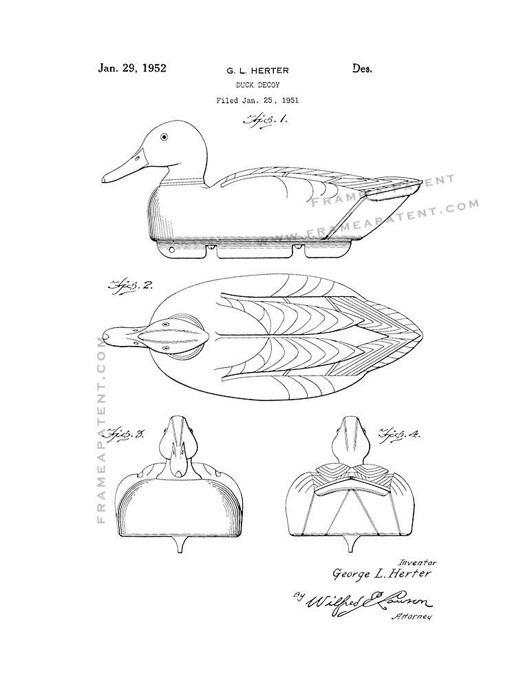 Duck Decoy Patent Print - White