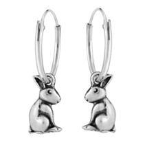 Adorable Sitting Bunny Rabbit Sterling Silver Mini Hoop Earrings - £14.60 GBP