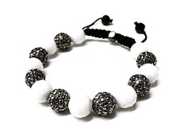 Crystal Ball White Onyx Color New 12mm Buddhist Macrame Bracelet 1272 - £26.19 GBP