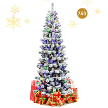 Costway 7.5FT Pre-Lit Hinged Christmas Tree Snow Flocked w/Remote Contro... - $219.25