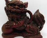 Vintage Large Brown-Crimson Heavy Resin Foo Dog Palace Lion with Ball - $98.01