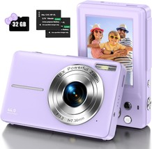 Digital Camera, Kids Camera With 32Gb Card Fhd 1080P 44Mp Vlogging, Purple - £51.31 GBP