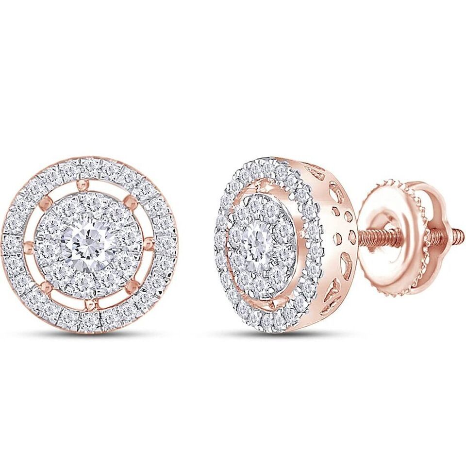 Primary image for 1CT Moissanite Diamond Halo Cluster Stud Earrings 14K Rose Gold Plated Silver