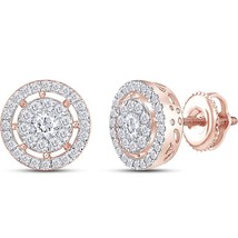 1CT Moissanite Diamond Halo Cluster Stud Earrings 14K Rose Gold Plated Silver - £67.97 GBP