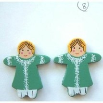 Cute Irish Lass Wood DOLL GREEN DRESS BUTTON STUD EARRINGS St Patrick Je... - $4.87