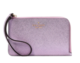New Kate Spade Lucy Metallic Leather Small L-zip Wristlet Quartz Pink - $46.41