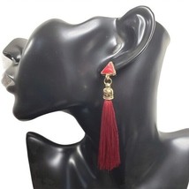 Fashion Jewelry Womens Gold Red Long Tassel Bohemian Earrings Boho Style PAIR - £15.85 GBP
