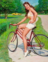 Woman Bicycling in Park In Shorts 8.5x11&quot; Photo Print Gil Elvgren Pinup Fine Art - £6.03 GBP