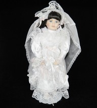 Seymour Mann Connoisseur Bride Doll 15&quot; Porcelain Blue Eyes Satin Dress ... - $14.10