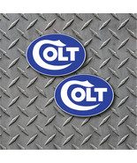 2x White on Blue - Colt Firearms 3.5&quot; X 2.5&quot; Indoor Outdoor 6 mil Vinyl ... - $4.90