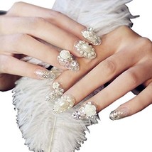 Stylish Wedding Bridal Nail Jewelry French Nails Rhinestone Nail Art False Nails - £10.32 GBP