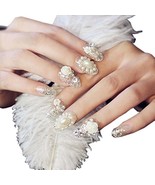 Stylish Wedding Bridal Nail Jewelry French Nails Rhinestone Nail Art False Nails - £10.55 GBP
