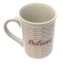 Believe Coffee Mug Cup Gibson Inspirational - White with Pink Letters  - £11.60 GBP