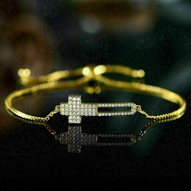 1Ct Rond Imitation Diamant Forme Croix Bolo Bracelet 14K or Jaune Plaqué - £125.14 GBP
