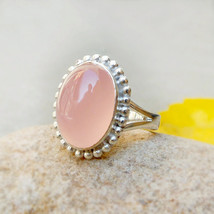 Rose Quartz Ring, Cabochon Ring, Sterling Silver Ring Pink Rose Ring, Wo... - £27.53 GBP