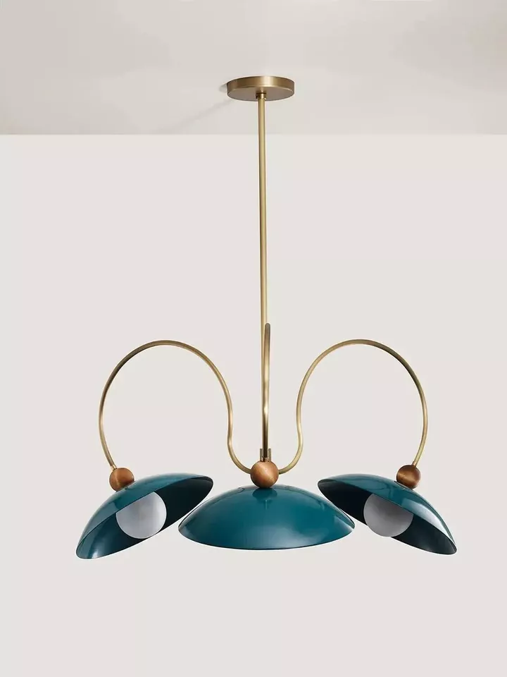 PRIMROSE Pendant in Enamel Brass &amp; Walnut Sputnik Ceiling Chandelier Light. - $399.00