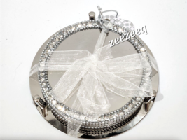 Rhinestone Mirrored Drink Coasters With Holder Silver Bling Set of 4 - £21.79 GBP