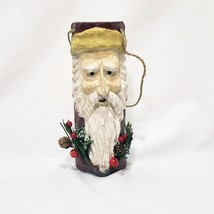 Old World Santa Face Wooden Ornament  Christmas 7.5&quot; Pinecones Berries - £11.56 GBP