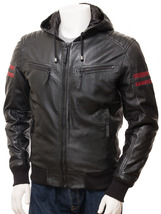 Men&#39;s Black Leather Hoodie Heanton - $1,547.11 MXN