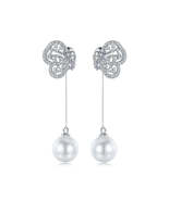 Pearl &amp; Cubic Zirconia Silver-Plated Butterfly Drop Earrings - £12.60 GBP