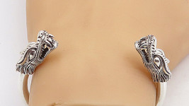 925 Sterling Silver - Vintage Shiny Sculpted Dragon Head Cuff Bracelet - BT2498 - £154.62 GBP
