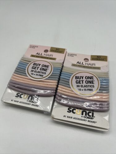 (2) Scunci No Damage Medium Hold Nude Gray Hair Tie Elastics 30ctea COMB... - $6.99