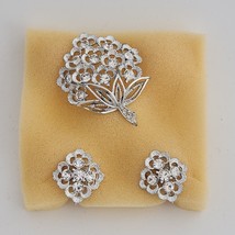 Sarah Coventry Vtg Brooch Earring Silver Pin Sparkle Floral Bouquet Rhinestone - £31.49 GBP