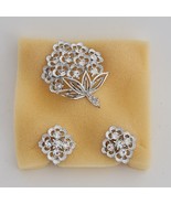 Sarah Coventry Vtg Brooch Earring Silver Pin Sparkle Floral Bouquet Rhin... - £28.70 GBP