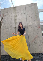 Yellow Long Chiffon Skirt Outfit Women Custom Plus Size Summer Sheer Maxi Skirt image 4