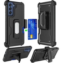 Card Holster w/ Kickstand Clip Hybrid Case Cover for Samsung S22 Ultra BLACK - $9.46